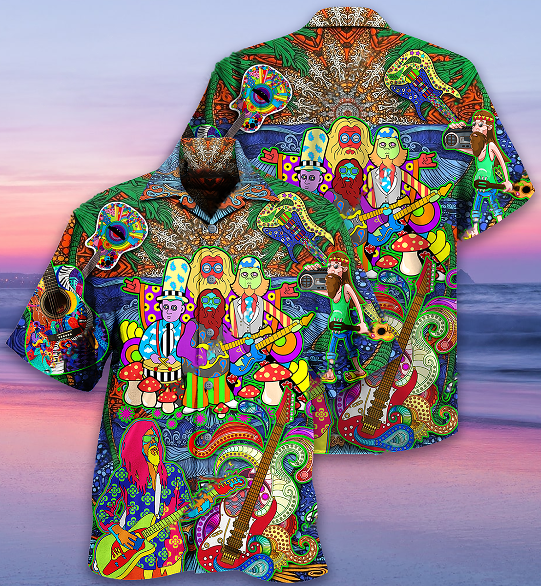 Bohemian Electric Colorful Vintage Music Guitar Hawaiian Shirt For Warm Weather Adventures And Everyday Comfort