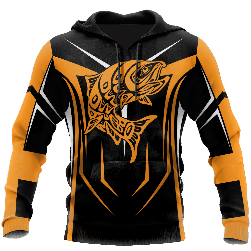 Orange Maori Fishing Hook Hoodie For Angling Enthusiasts Travel Days And Relaxed Daily Wear