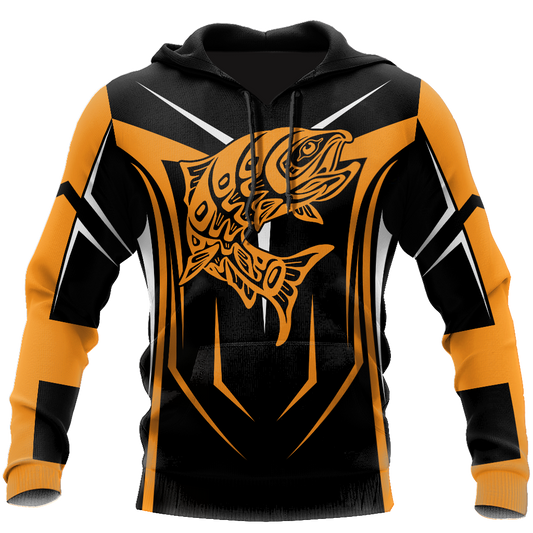 Orange Maori Fishing Hook Hoodie For Angling Enthusiasts Travel Days And Relaxed Daily Wear