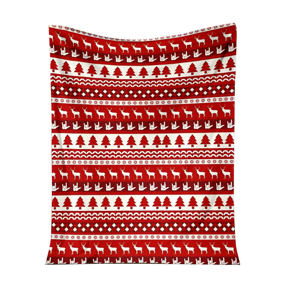 Asl Christmas Red Pattern Flannel Blanket For Cozy Bedroom Sofa Decor