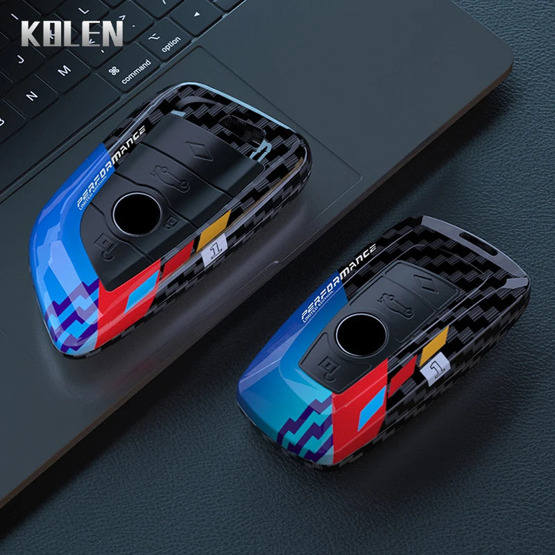 Car Key Cover Compatible with BMW 1 3 5 7 Series X1 X3 X4 X5 X6 G20 G30 F15 F16 G01 G02 G05 F10 F20 F30 G07 F34 – ABS Carbon Fiber Style