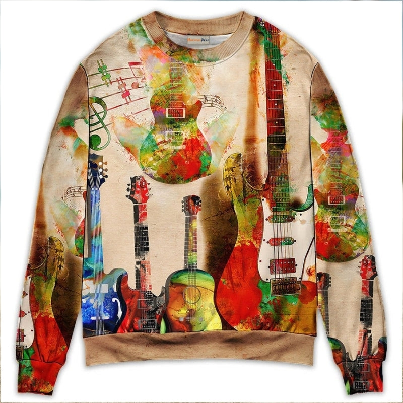 Abstract Colorful Guitar Sweater For Holidays Parties And Comfortable Everyday Wear