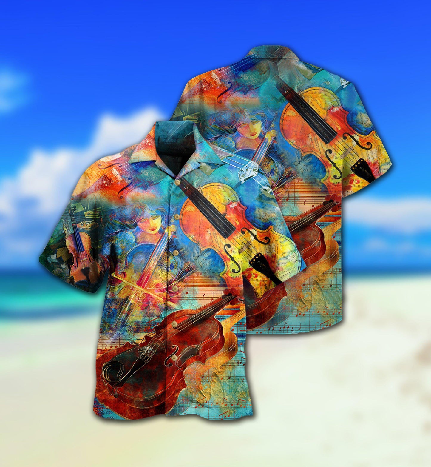 Artistic Violin Hawaiian Shirt With All Over Print For Resort Getaways Summer Adventures And Casual Gifting