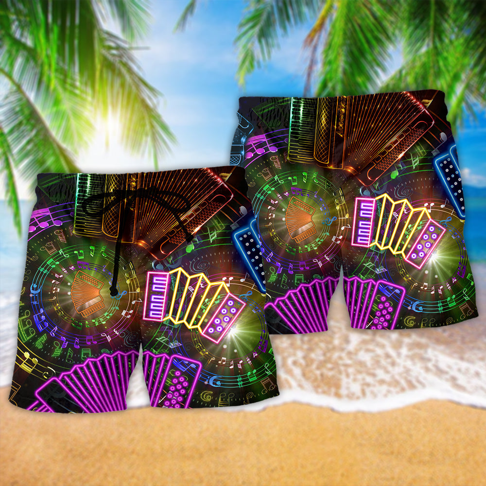 Accordion Music Travel Inspiration Quote Beach Shorts Pattern View For Resort Days And Outdoor Activities