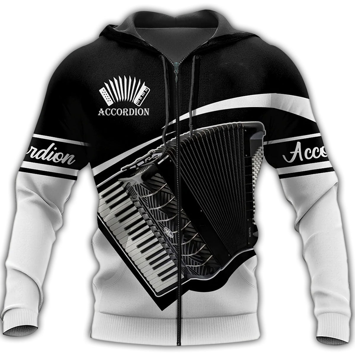 Black White Accordion Life Hoodie For Everyday Wear Outdoor Adventures And Comfortable Style