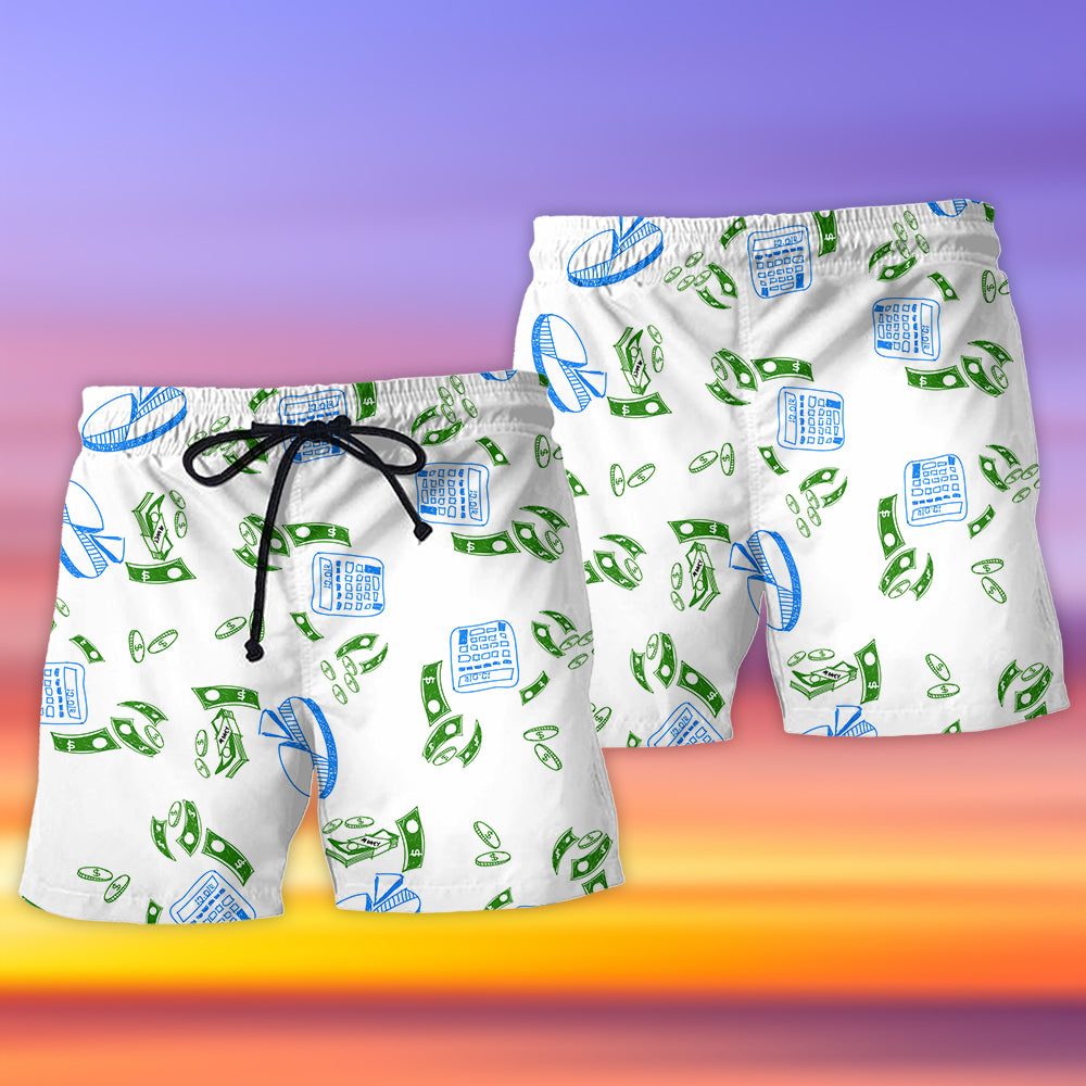 Accountant Money Chart Humor Beach Shorts Print Detail For Thoughtful Gift Giving