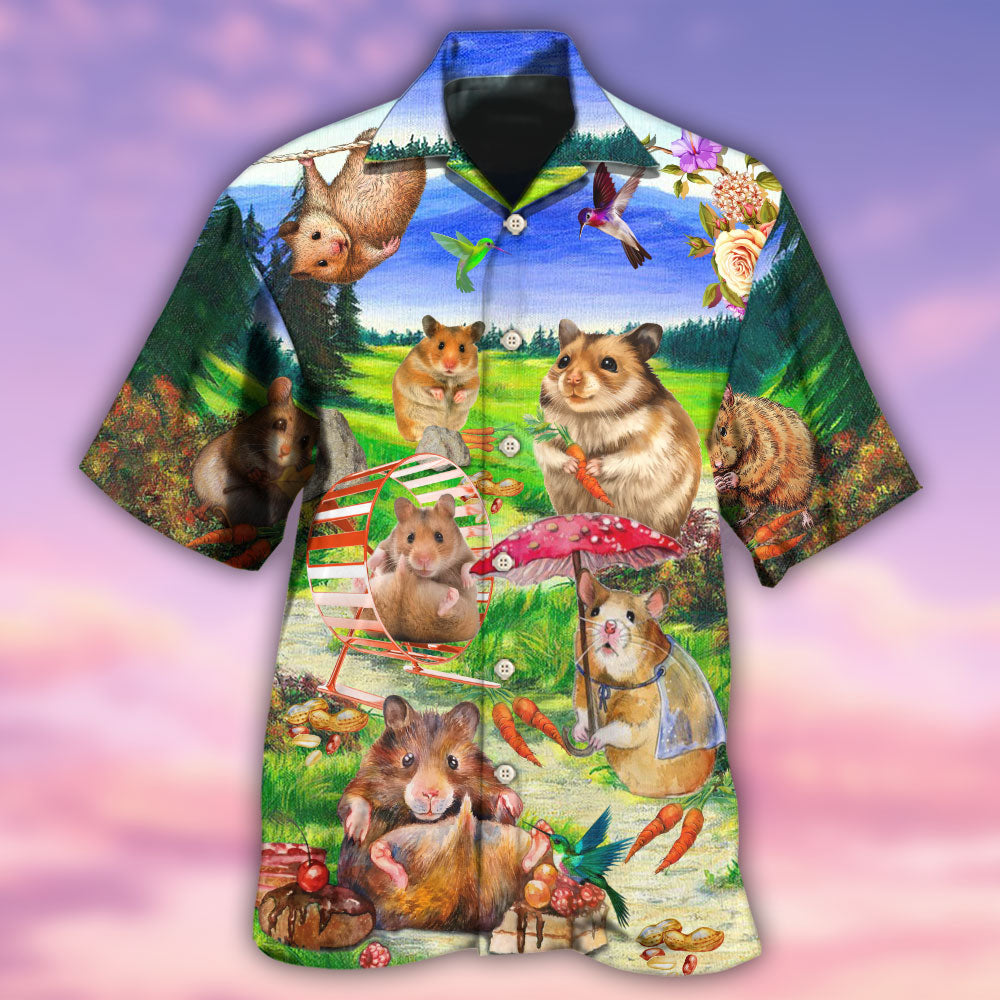 Happy Hamster Animals Eating Field Hawaiian Shirt For Summer Vacation And Beach Travel