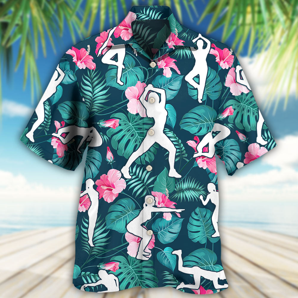 Tropical Floral Aerobics Hawaiian Shirt Pattern Detail For Summer Holidays And Outdoor Fun