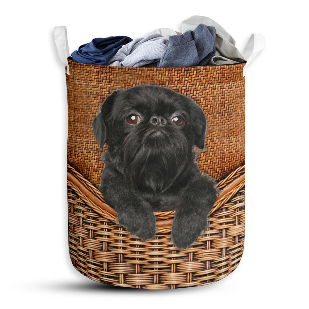 Small Size Affenpinscher Dog Rattan Texture Laundry Basket For Bathroom Bedroom Storage