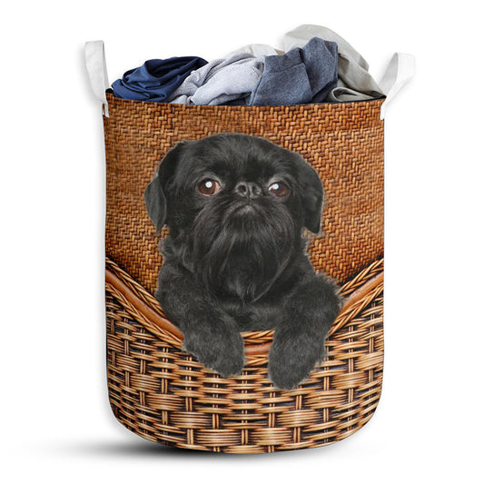 Small Size Affenpinscher Dog Rattan Texture Laundry Basket For Bathroom Bedroom Storage