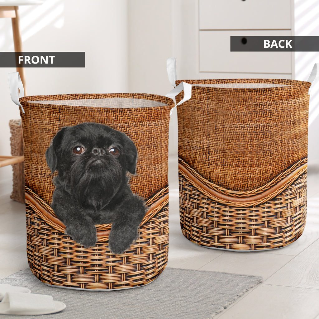 Affenpinscher Dog Rattan Texture Laundry Basket For Room Home Organizer