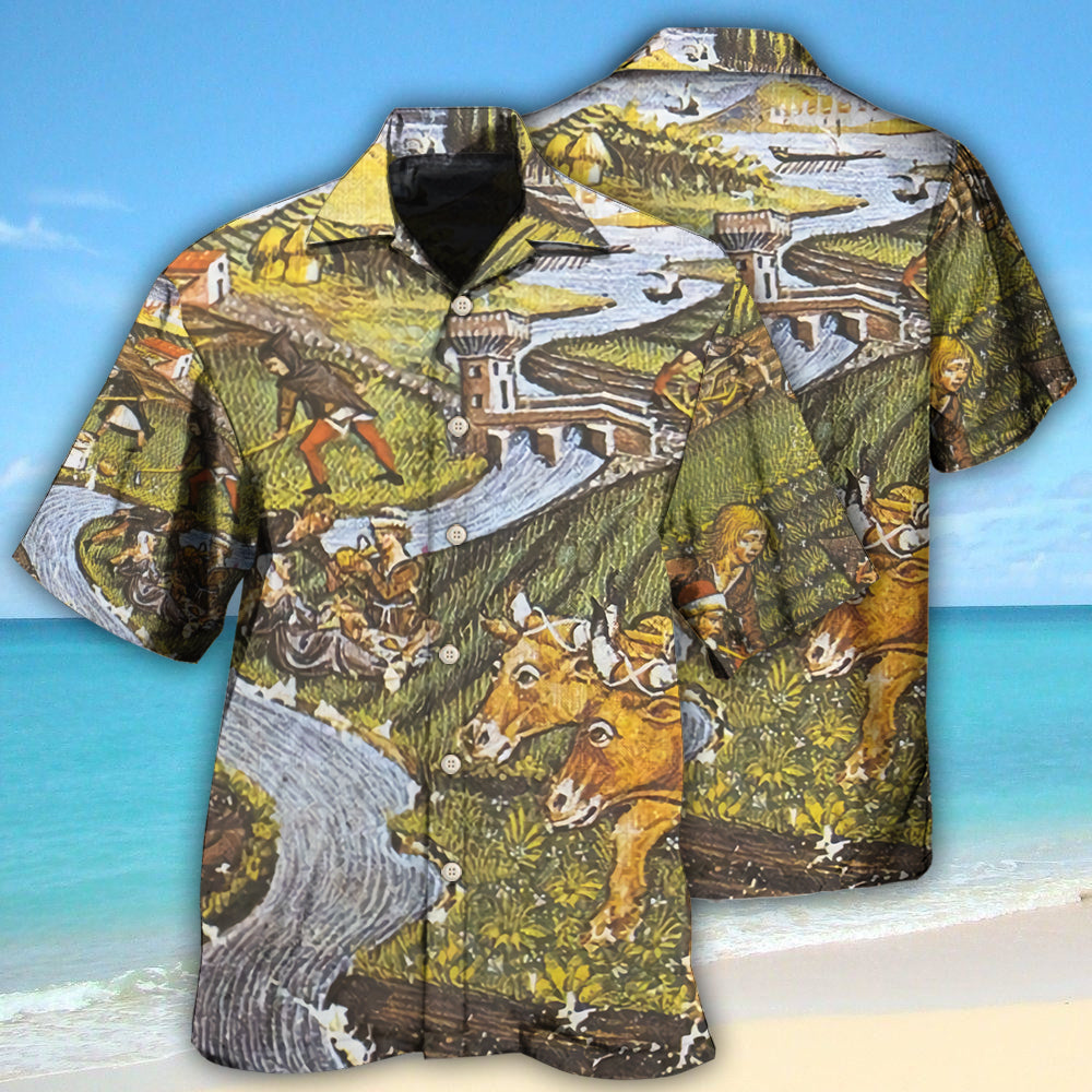 Vintage Farm Life And Cow Hawaiian Shirt With All Over Print For Vacation Parties Beach Outings And Relaxed Daily Wear
