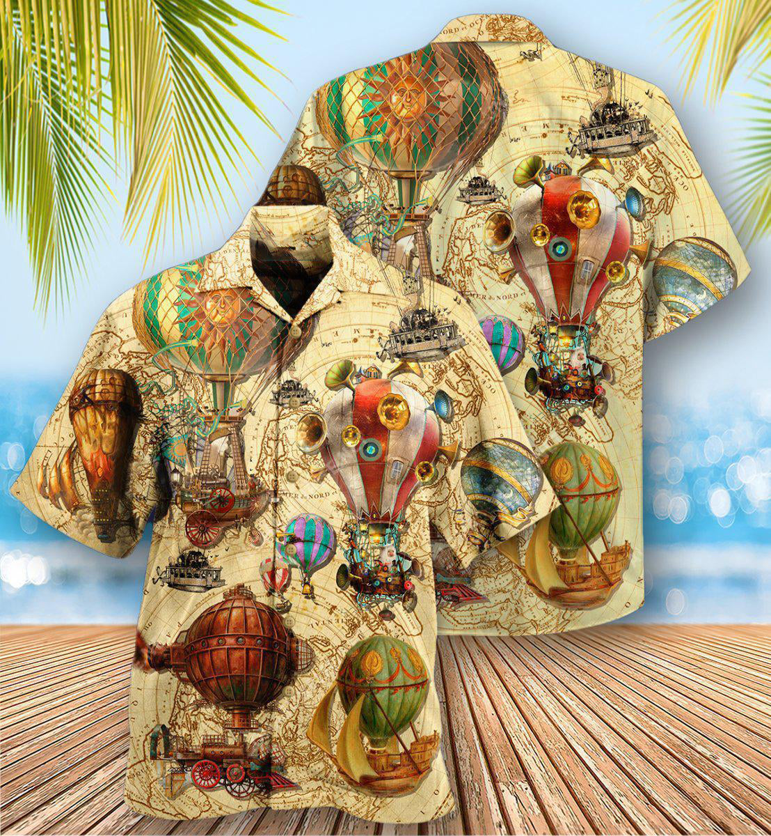 Steampunk Classic Air Balloon Far Hawaiian Shirt For Summer Events And Casual Outdoor Wear