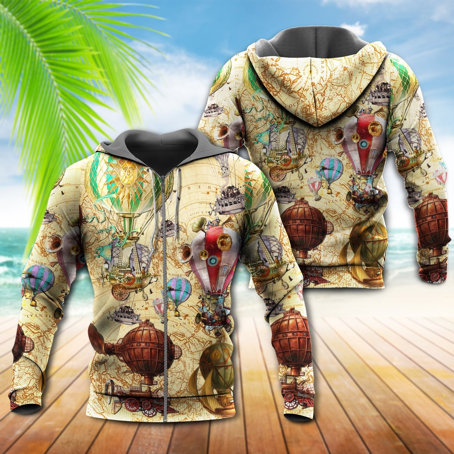 Vintage Hot Air Balloon Flight Hoodie For Casual Street Style Travel And Daily Comfort