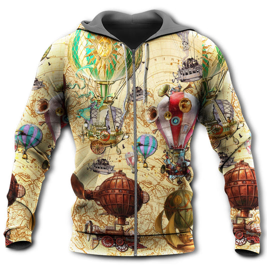 Vintage Hot Air Balloon Flight Hoodie For Casual Street Style Travel And Daily Comfort