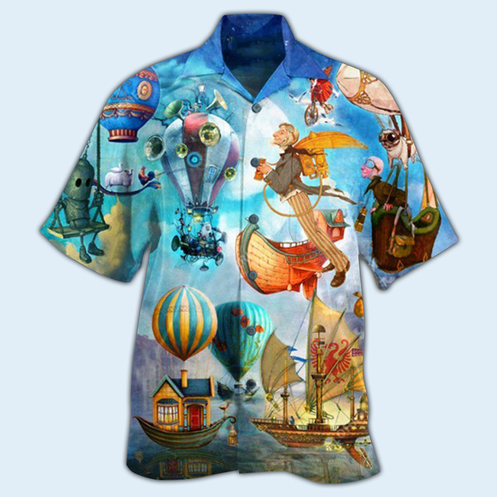 Hot Air Balloon And Steampunk Hawaiian Shirt With All Over Print For Summer Travel Coastal Events And Thoughtful Gift Giving