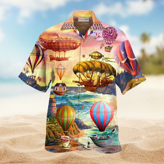 Air Balloon Steampunk Hawaiian Shirt For Summer Gatherings Island Travel And Comfortable Casual Wear