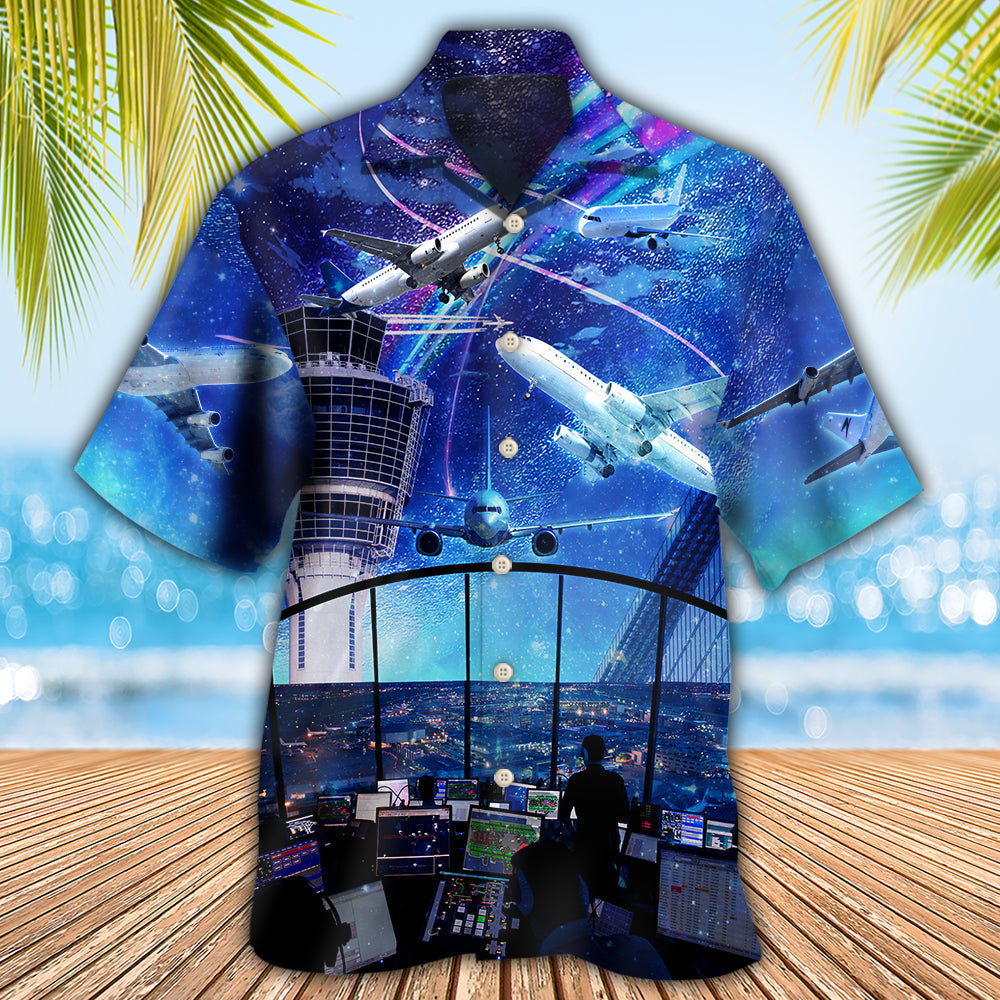 Airplane Air Traffic Controller Hawaiian Shirt Pattern View For Relaxed Warm Weather Outfits