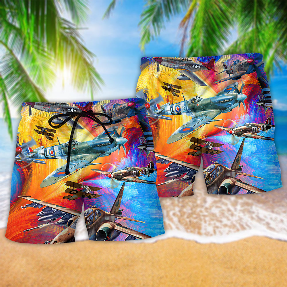 Aircraft Let The Adventures Begin Hawaiian Print Beach Shorts For Flight Inspired Beach Days