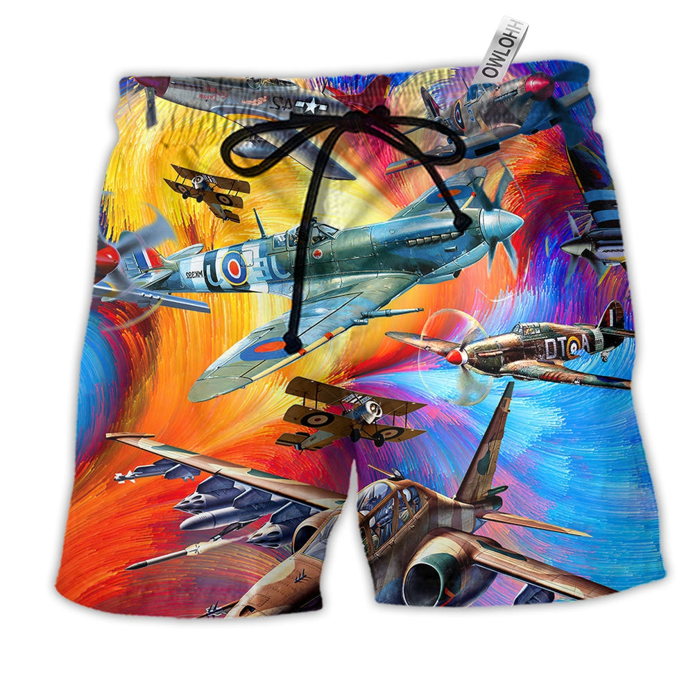 Aircraft Let The Adventures Begin Hawaiian Print Beach Shorts For Summer Travel And Airshows