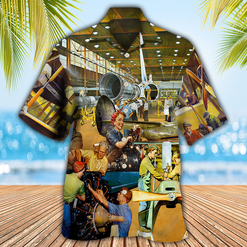 Mechanic Aircraft Hawaiian Shirt Pattern Detail For Vacation Travel And Daily Wear