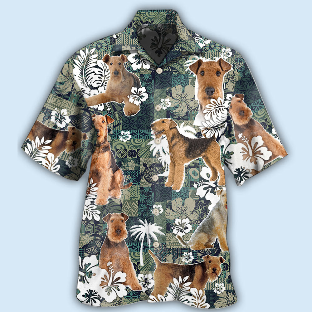 Tropical Dog Airedale Terrier Hawaiian Shirt Artwork View For Coastal Escapes And Resort Style