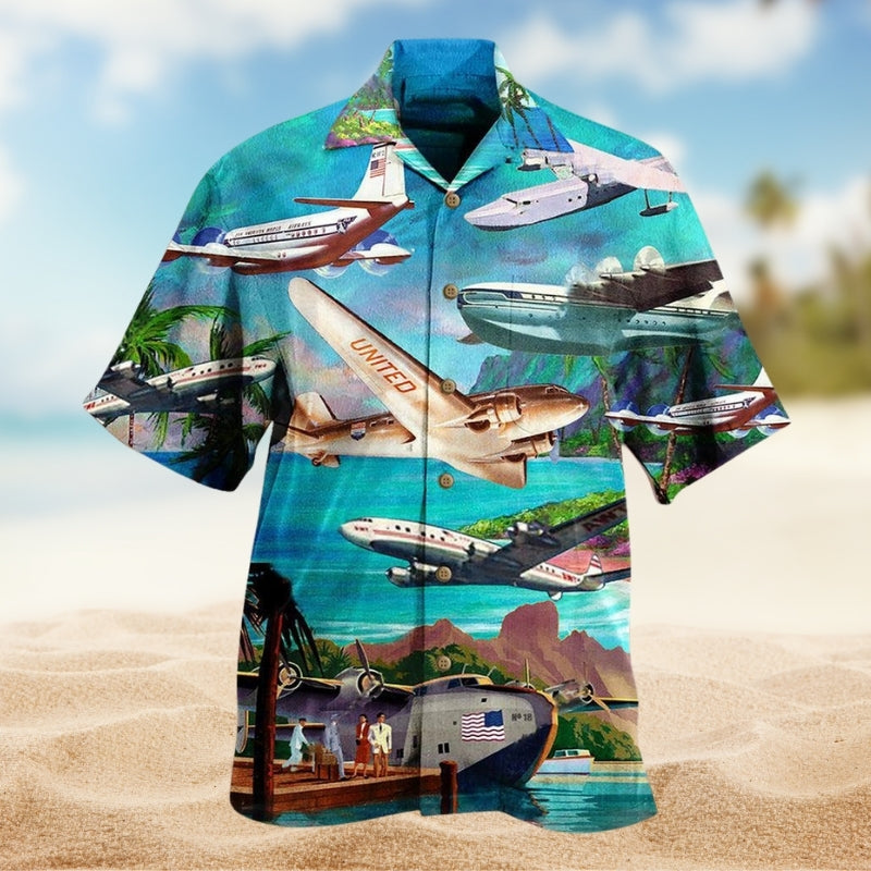 Airplane Fly Hawaii Hawaiian Shirt For Island Vacations, Resort Wear, And Relaxed Seasonal Style