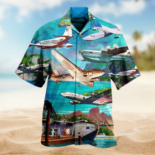 Airplane Fly Hawaii Hawaiian Shirt For Island Vacations, Resort Wear, And Relaxed Seasonal Style