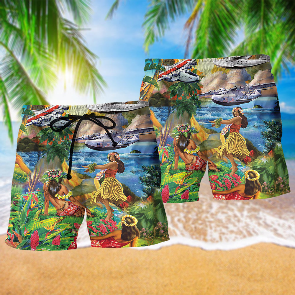 Hawaii Airplane Beach Shorts Pattern Detail For Summer Travel And Thoughtful Gift Giving