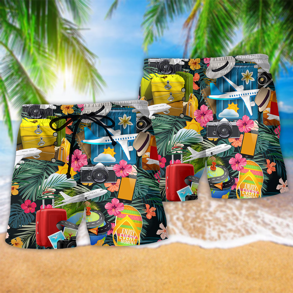 Tropical Airplane Travel Beach Shorts Pattern Detail For Sunny Day Activities And Bright Summer Outfits