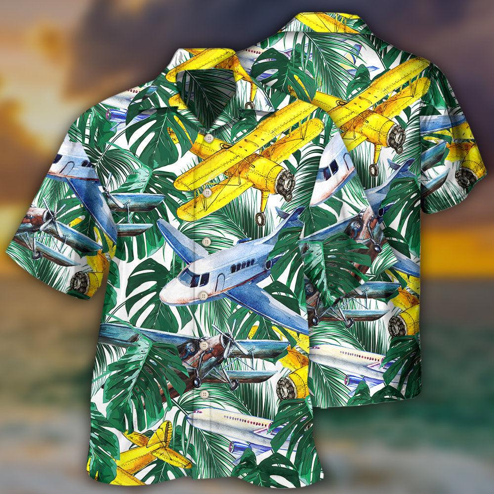 Tropical Airplane Hawaiian Shirt With All Over Print For Beach Parties Vacation Travel And Relaxed Casual Style