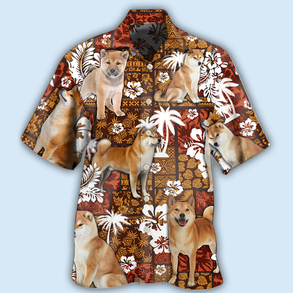 Tropical Dog Akita Hawaiian Shirt Artwork Detail For Resort Trips And Outdoor Activities