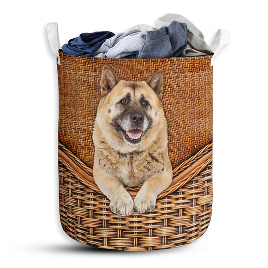 Small Size Akita Dog Rattan Texture Laundry Basket For Bathroom Bedroom Storage