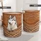 Alaskan Malamute Dog Rattan Texture Laundry Basket For Room Home Organizer