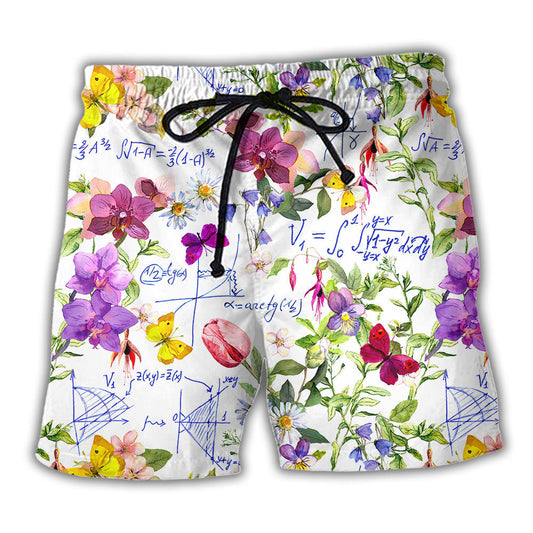 I Like Math Floral Creative Beach Shorts Print Detail For Beach Activities And Vacation Wear