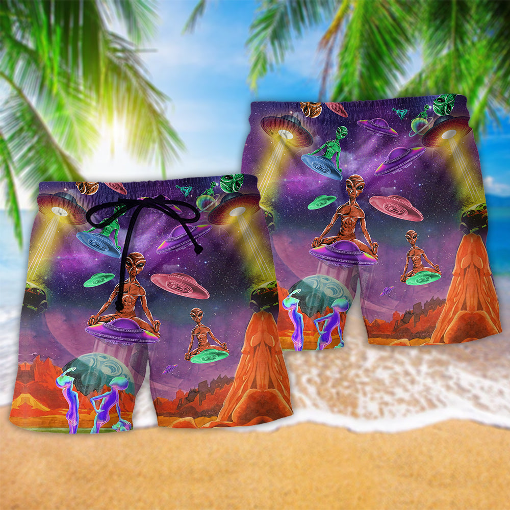 Alien Galaxy UFO Adventure Beach Shorts Pattern Detail For Beachside Relaxation And Comfortable Resort Style