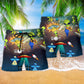Alien With Music Cool Style Hawaiian Print Beach Shorts For Summer Festivals And Travel