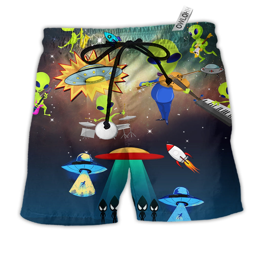 Alien With Music Cool Style Hawaiian Print Beach Shorts For Beach Days And Casual Style