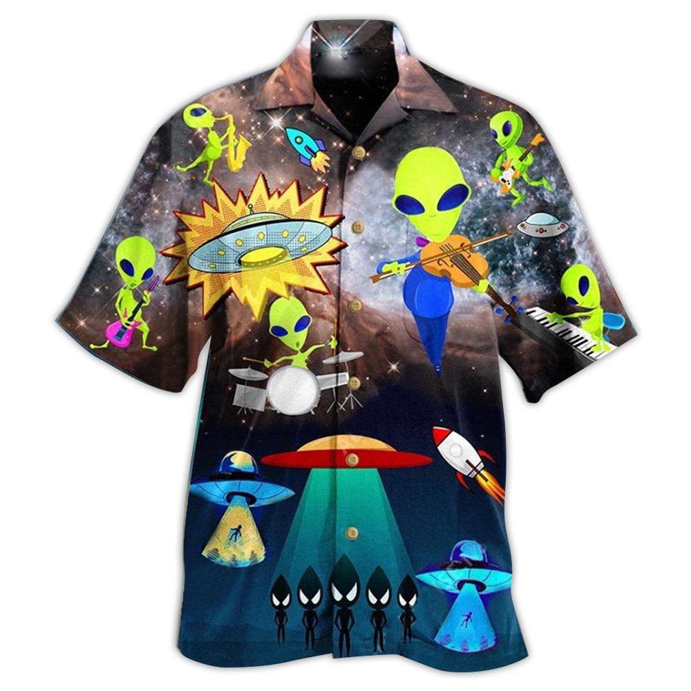 Aliens With Music Amazing Hawaiian Shirt For Music Lovers Resort Travel And Casual Warm Weather Wear