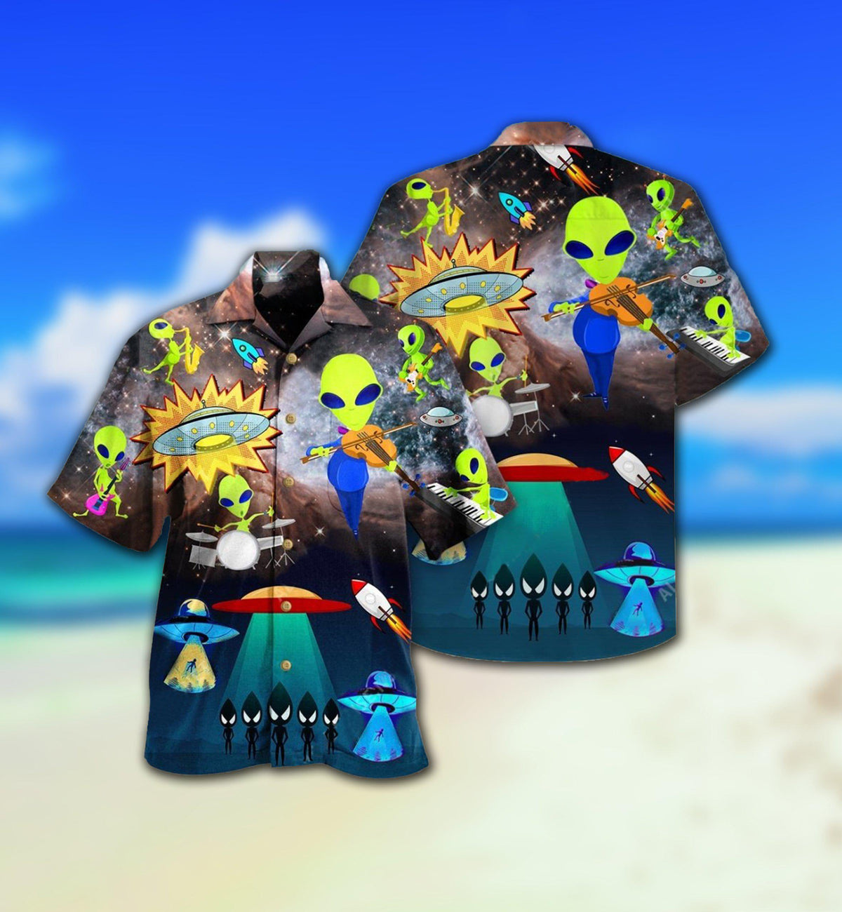 Alien Music Fun Hawaiian Shirt For Resort Getaways And Comfortable Summer Activities