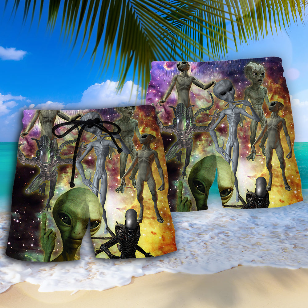 Alien Mystery Space Life Beach Shorts Artwork Detail For Comfortable Everyday Summer Wear