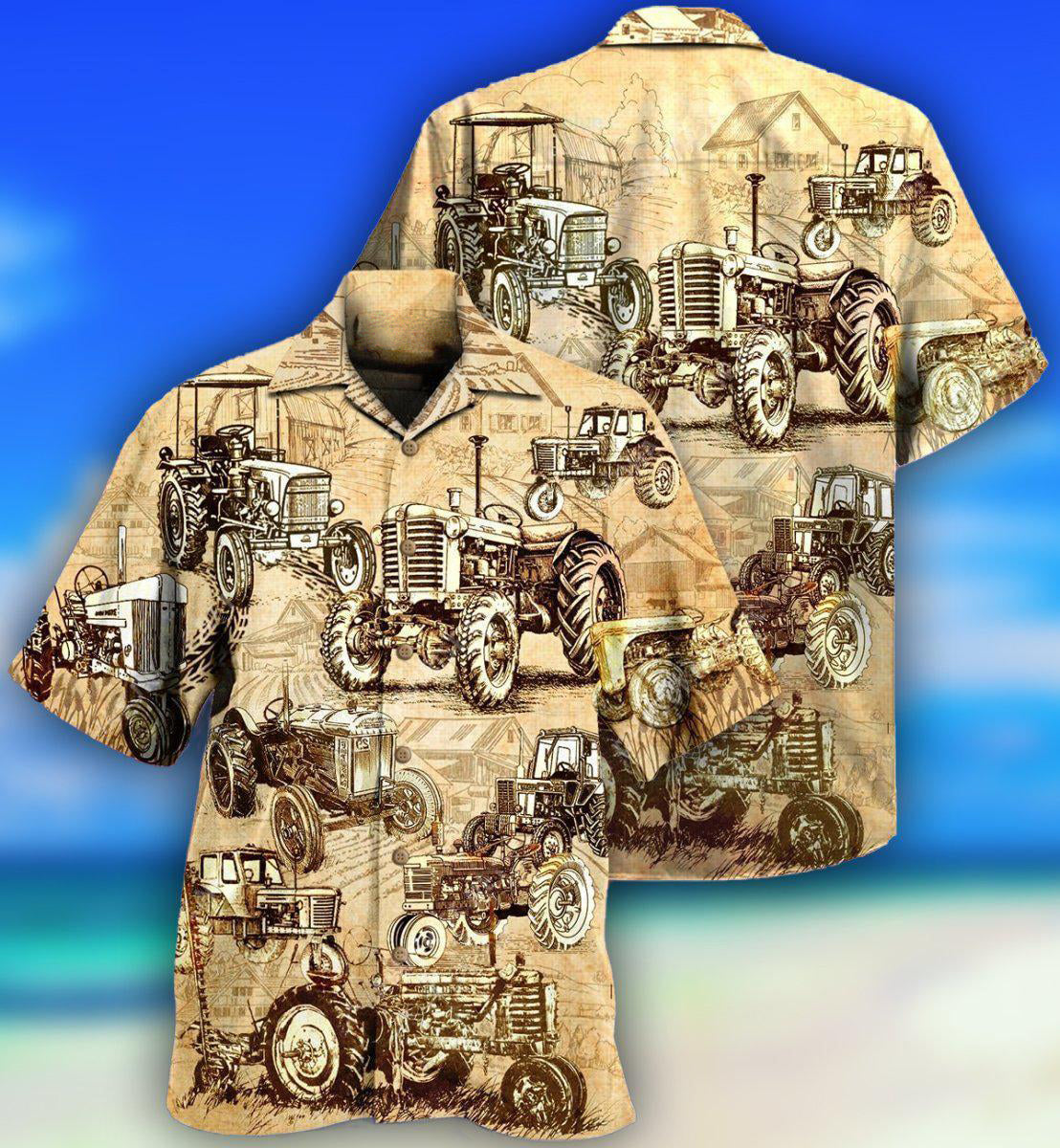 Farm Tractor Hawaiian Shirt With Detailed Graphic For Tropical Getaways Outdoor Fun And Everyday Wear