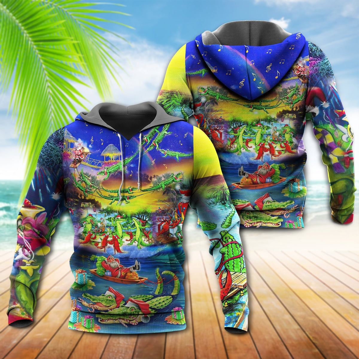 Santa Riding Alligator Christmas Hoodie For Christmas Gatherings Outdoor Trips And Relaxed Seasonal Style
