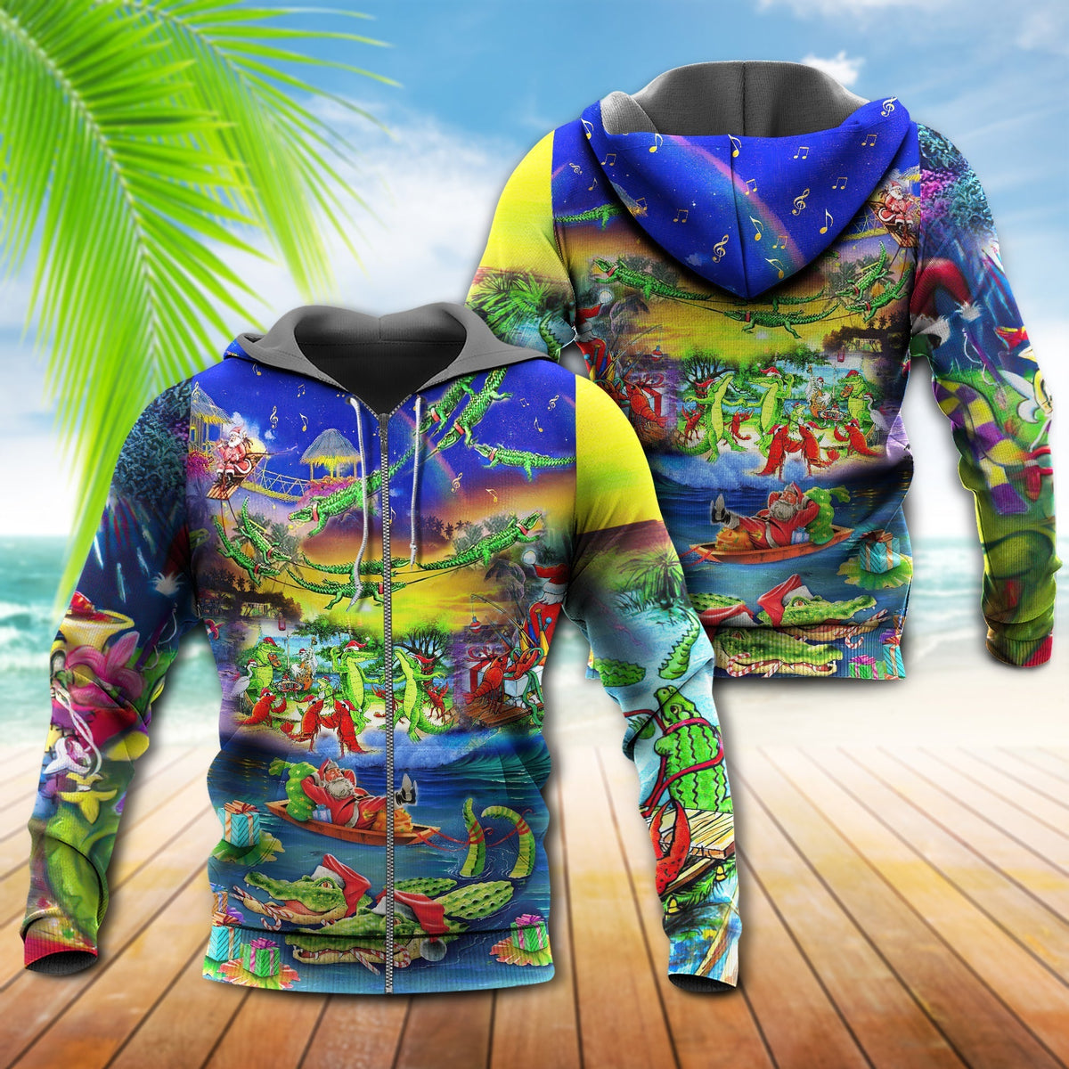 Santa Riding Alligator Christmas Hoodie For Christmas Gatherings Outdoor Trips And Relaxed Seasonal Style