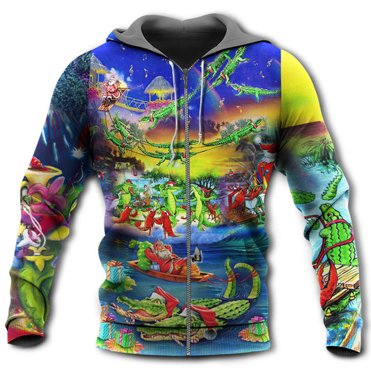 Santa Riding Alligator Christmas Hoodie For Christmas Gatherings Outdoor Trips And Relaxed Seasonal Style
