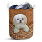 Small Size All White Shih Tzu Dog Rattan Texture Laundry Basket For Bathroom Bedroom Storage