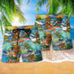 Tiki Aloha Surfing Into The Sunset Hawaiian Beach Shorts For Resort Trips And Poolside Style