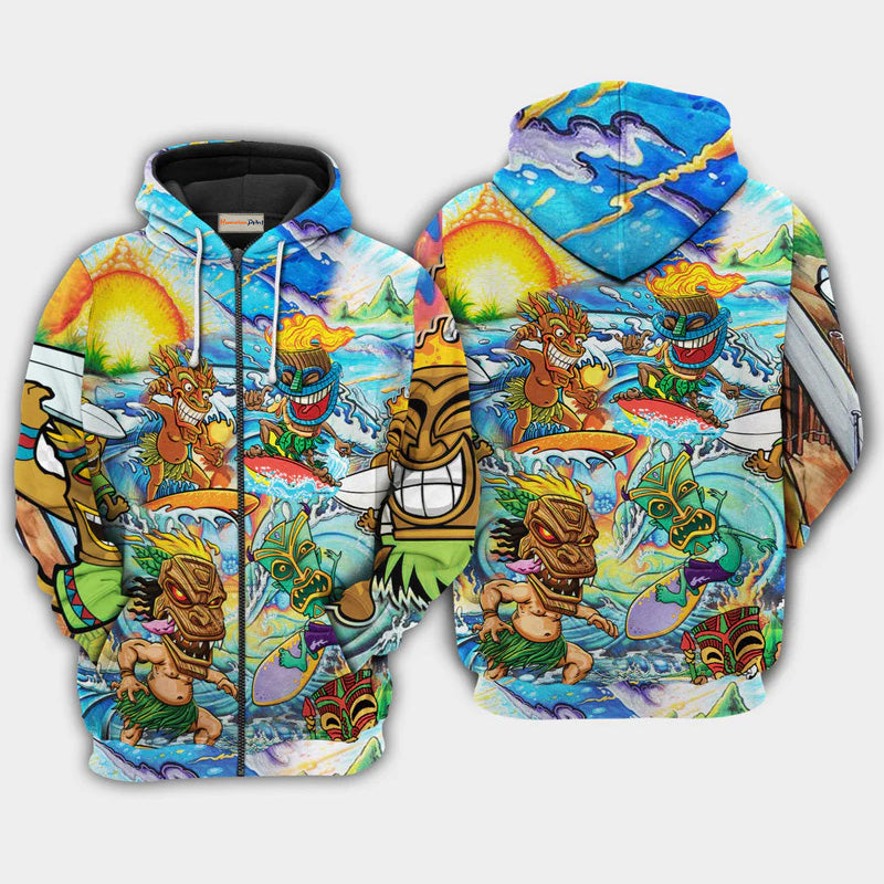 Aloha Tiki Surfing Sunset Hoodie For Casual Activities Seasonal Outings And Gift Ideas