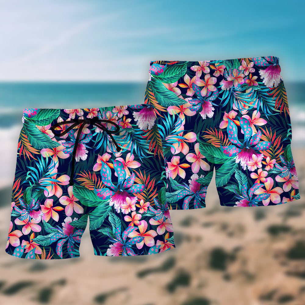 Aloha Tropical Floral Summer Beach Shorts Pattern Detail For Sunny Day Activities And Comfortable Resort Style