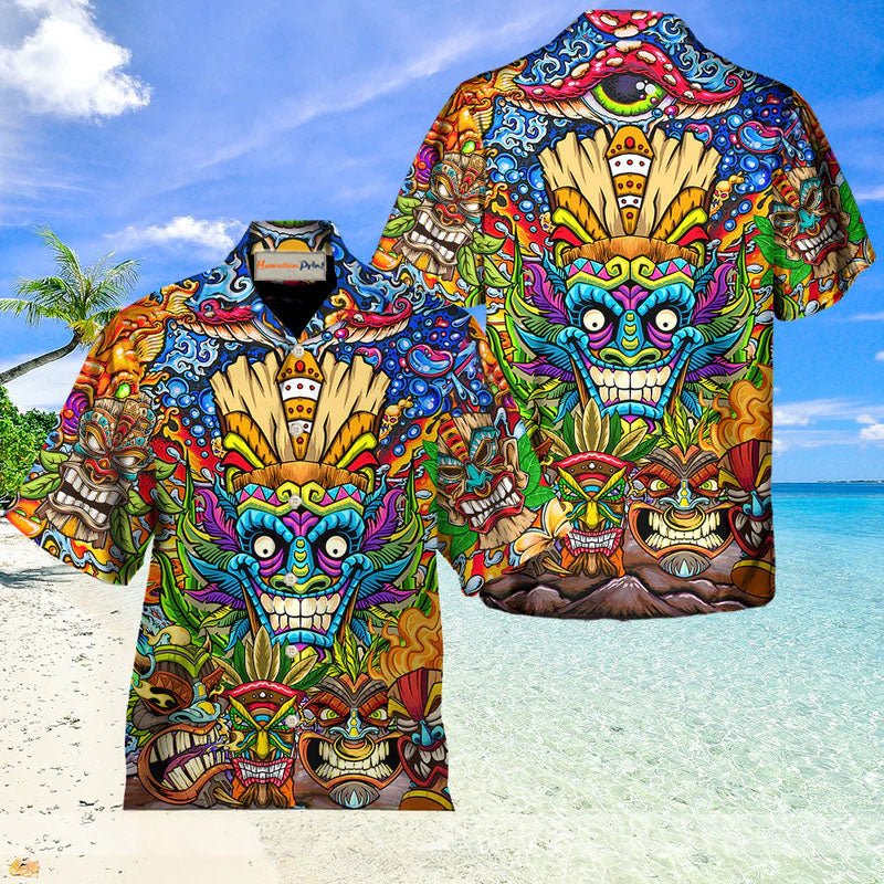 Aloha Tiki Mask Tribal Hawaiian Shirt For Poolside Relaxation And Sunny Getaways